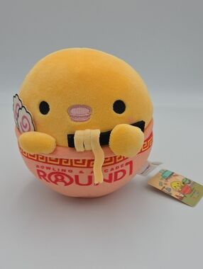 Takashoji Round 1 Yellow Chicken Ramen Bowl Plush Toy 6" NWTs